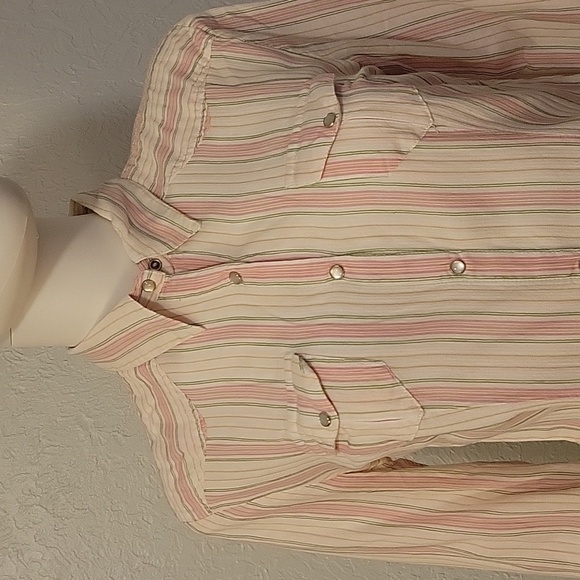 5/$25 COTTON EXPRESS Striped Snap Button Long Sleeve Cowboycore Shirt FLAWED - Picture 4 of 10